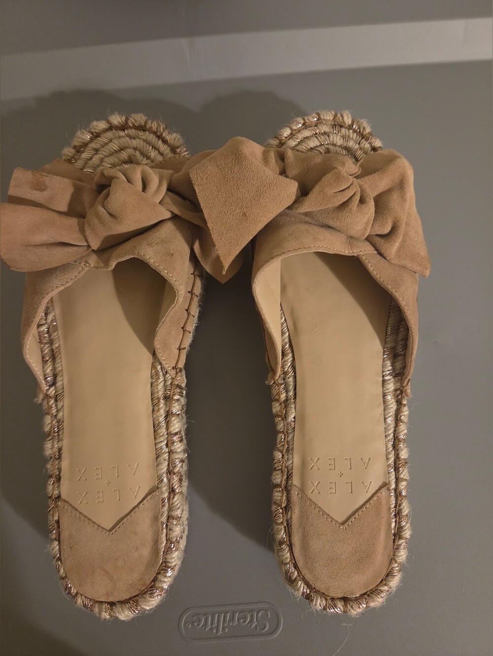 Alex And Ani Suede Bow Espadrille Slide - Tan 8 5 Nwob